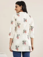 Off White Printed Cotton Straight Short Kurti - Image 3