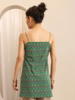 Green Printed Cotton Blend Straight Short Kurti - Image 3