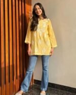 Cotton Kurta for Women – Lakhnavi Chikankari Embroidered Ladies Kurti, Stylish Girls Top, Ethnic Half Kurtas, Tunic Design Woman Kurtis - Image 3