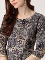Blue Printed Chanderi Silk Kurta - Image 4