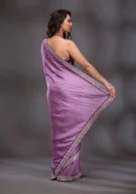 Lavender Threadwork Raw Silk Saree - Image 2